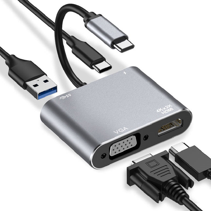 4-in-1 Type-C Docking Station Portable USB-C Hub Adapter Type-C Splitter to USB 3.0 HD VGA USB-C 4-in-1 Type-C Docking Station Portable USB-C Hub Adapter Type-C Splitter to USB 3.0 HD VGA USB-C